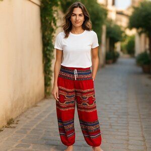 Women's Dashiki African Multicolor Geeta Harem Aladdin Yoga Pants Sz S/M NWOT